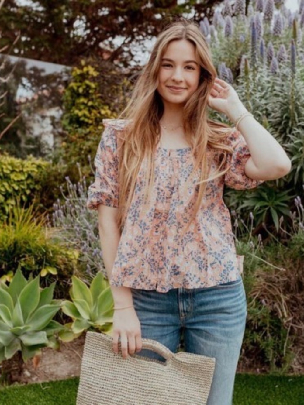 Cleobella Mariana Puff Sleeve Button Front Floral Blouse Top Shirt Small